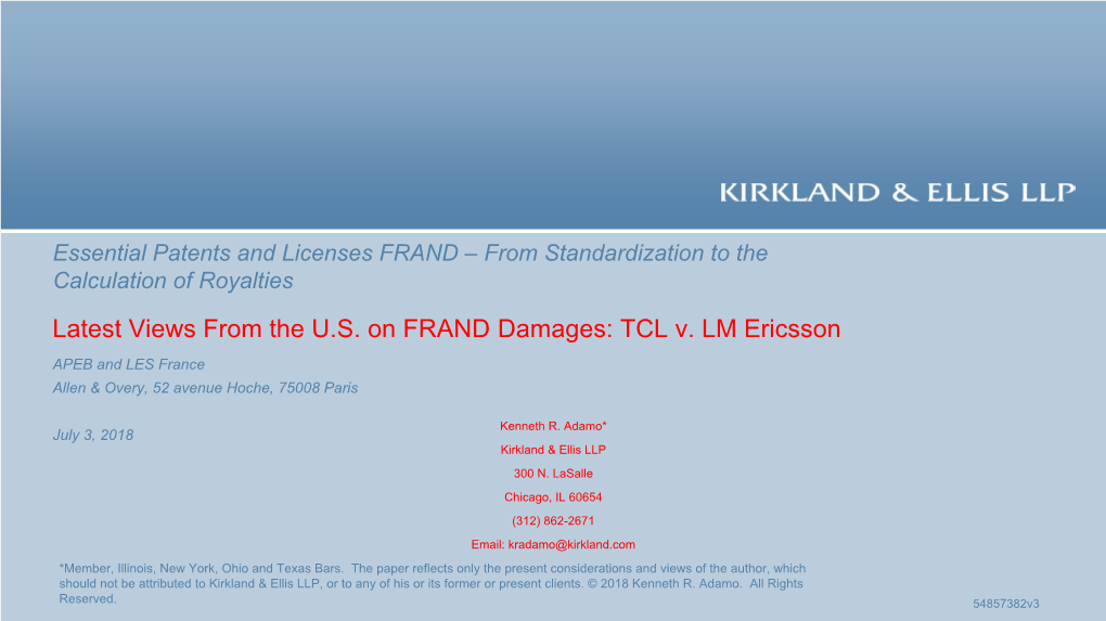 Latest Views from the U.S. on FRAND Damages: TCL V. LM Ericsson