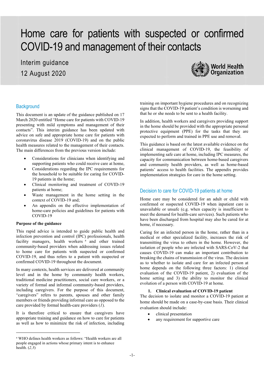 Home Care for Patients with Suspected Or Confirmed COVID-19 and Management of Their Contacts Interim Guidance