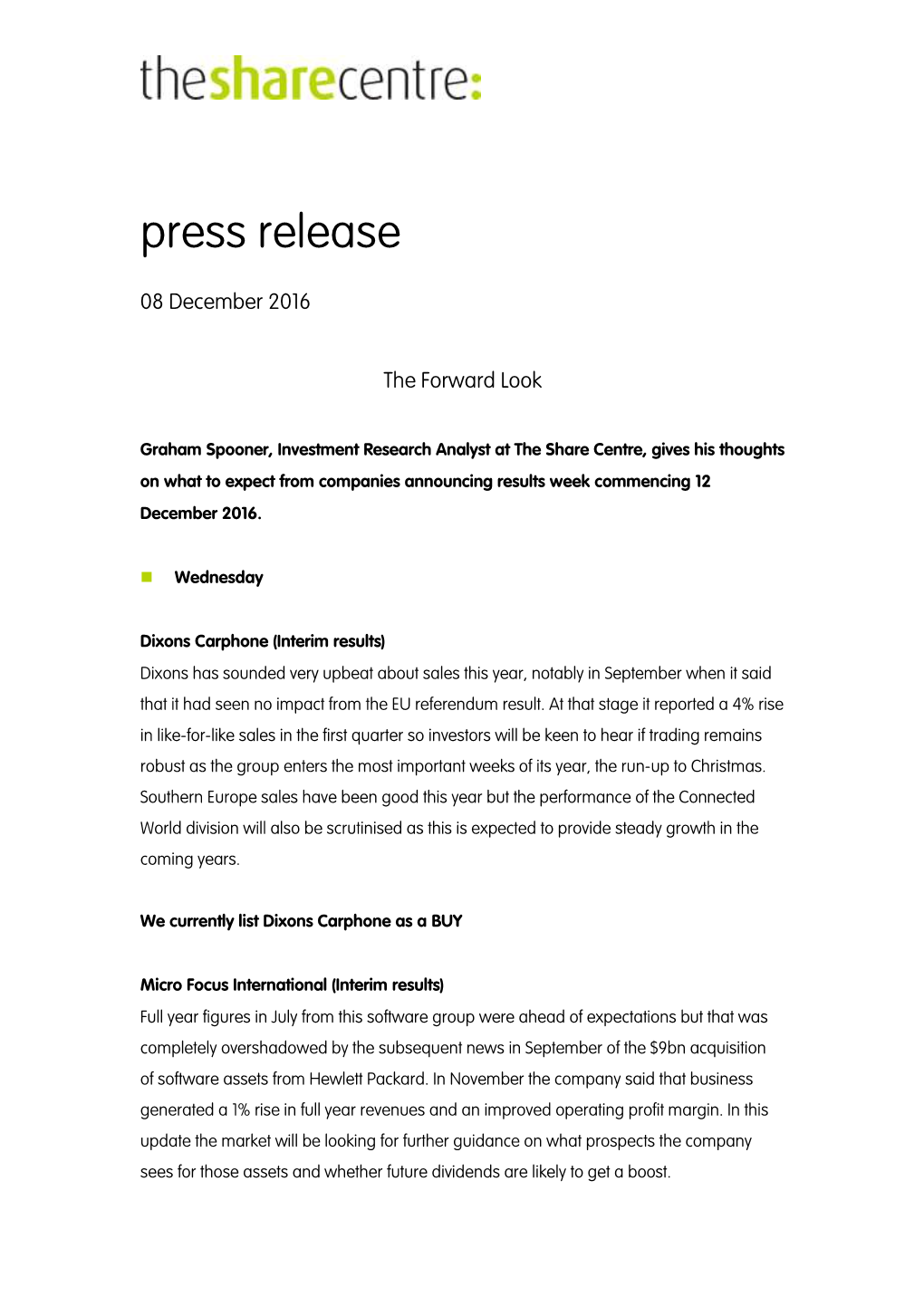 Press Release (Dax-Light