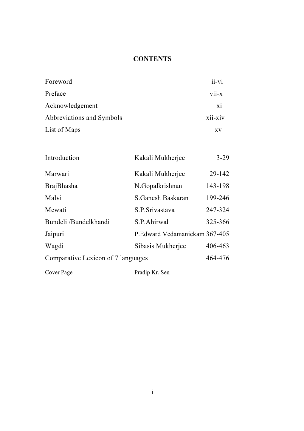 CONTENTS Foreword Ii-Vi Preface Vii-X Acknowledgement Xi