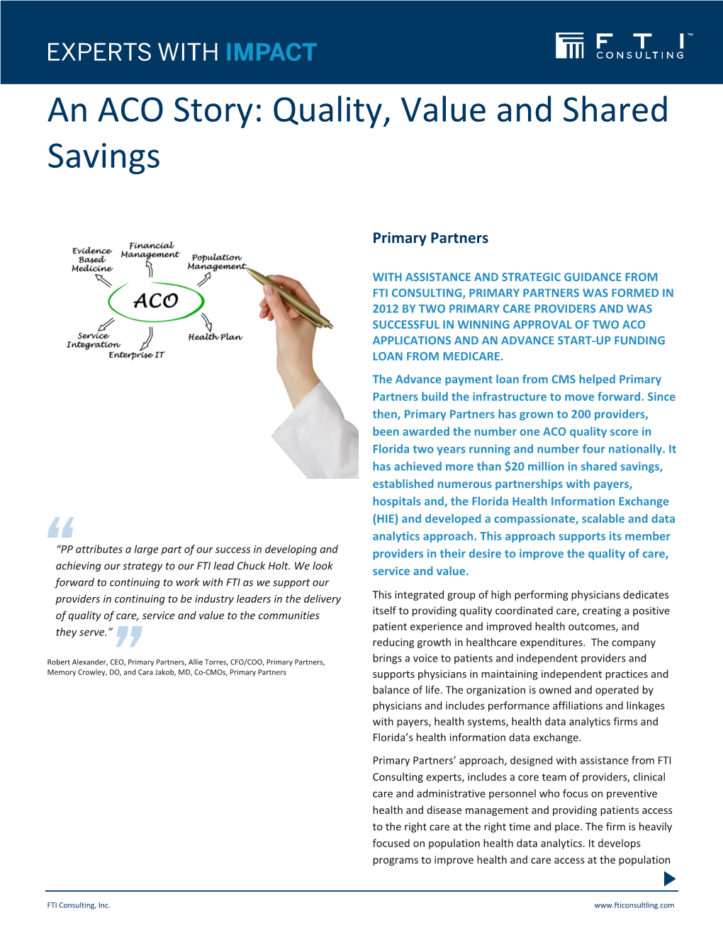 An ACO Story: Quality, Value and Shared Savings