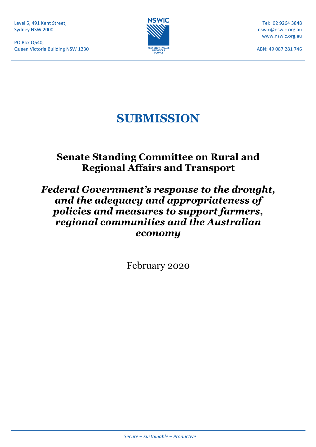 SUBMISSION Senate Standing Committee on Rural and Regional