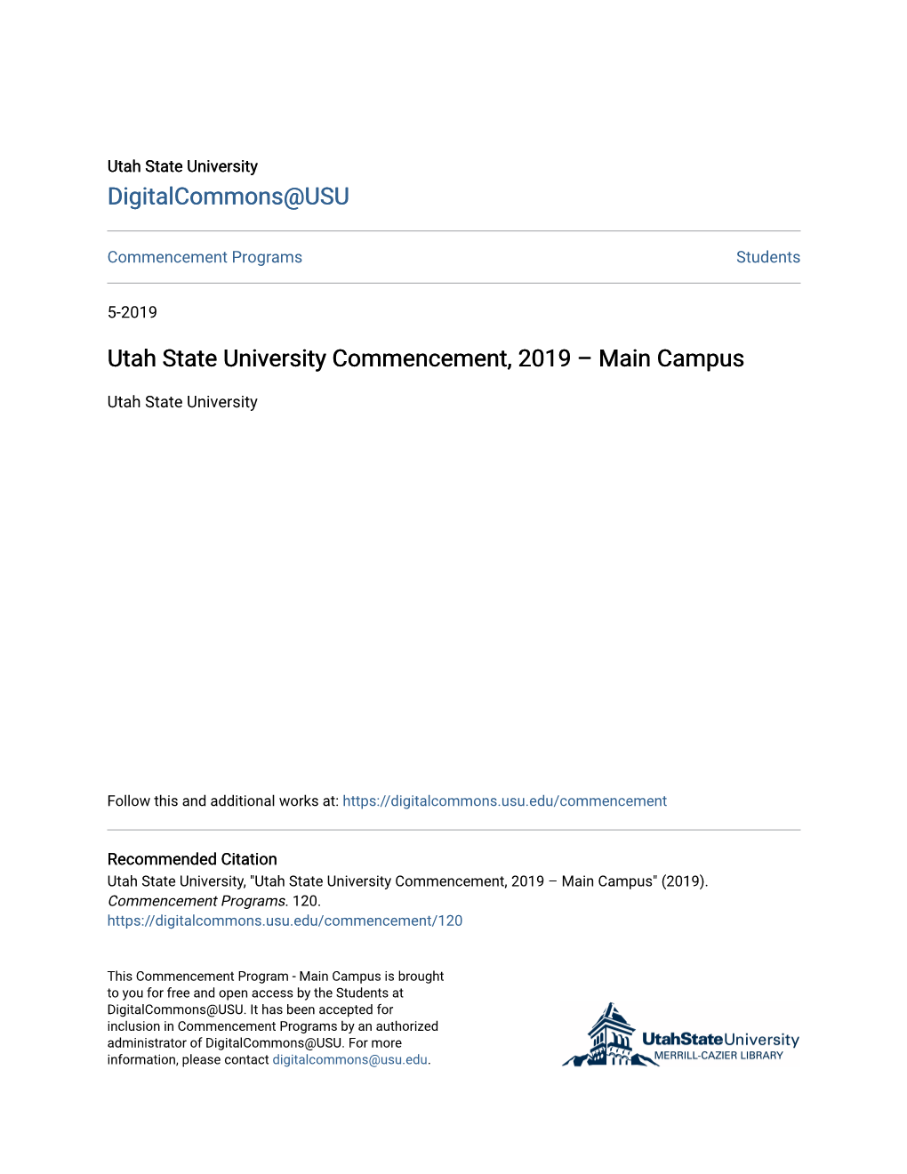 Utah State University Commencement, 2019 – Main Campus