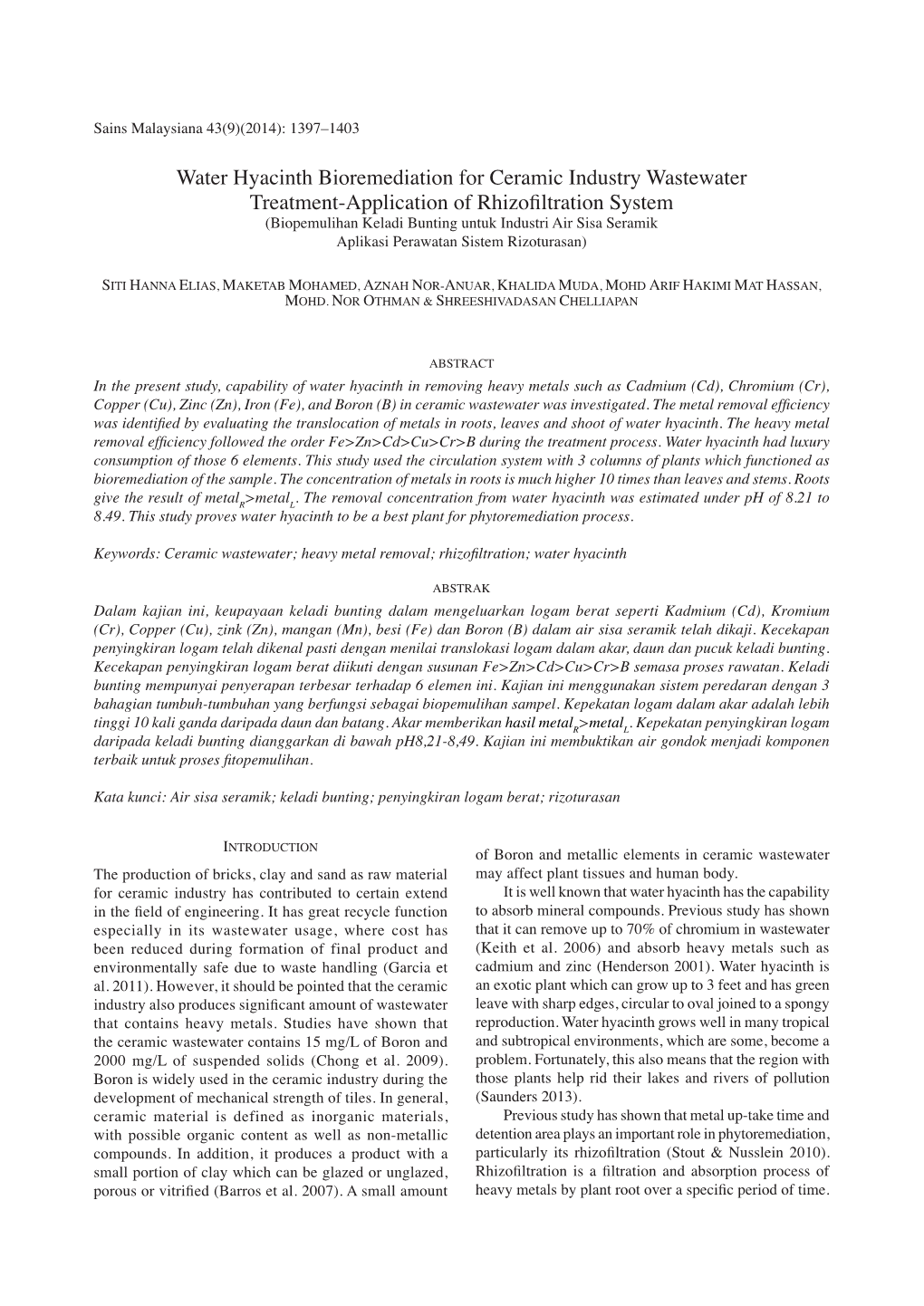 Water Hyacinth Bioremediation for Ceramic Industry Wastewater