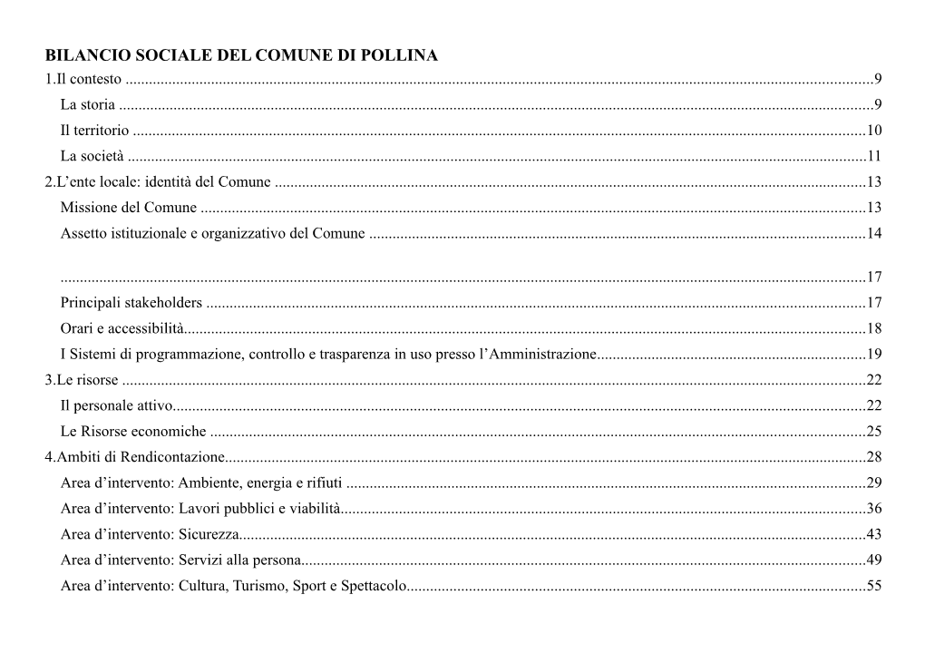 BILANCIO SOCIALE DEL COMUNE DI POLLINA 1.Il Contesto