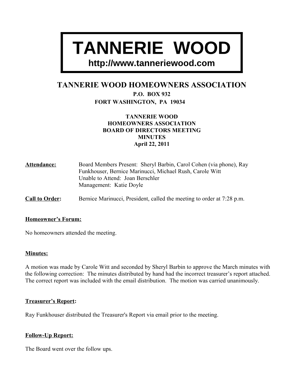 Tannerie Wood Homeowners Association