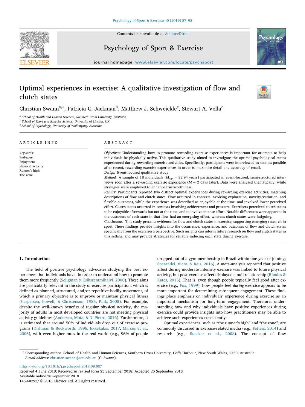 Optimal Experiences in Exercise a Qualitative Investigation of Flow And