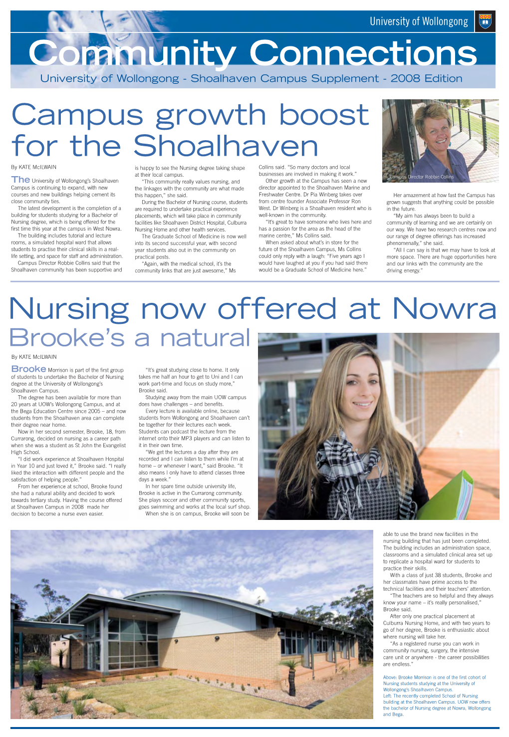 Campus Growth Boost for the Shoalhaven by KATE Mcilwain Is Happy to See the Nursing Degree Taking Shape Collins Said