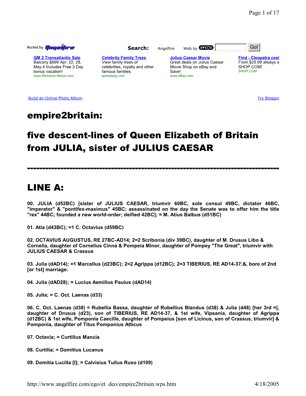 Empire2britain: Five Descent-Lines of Queen Elizabeth of Britain from JULIA, Sister of JULIUS CAESAR