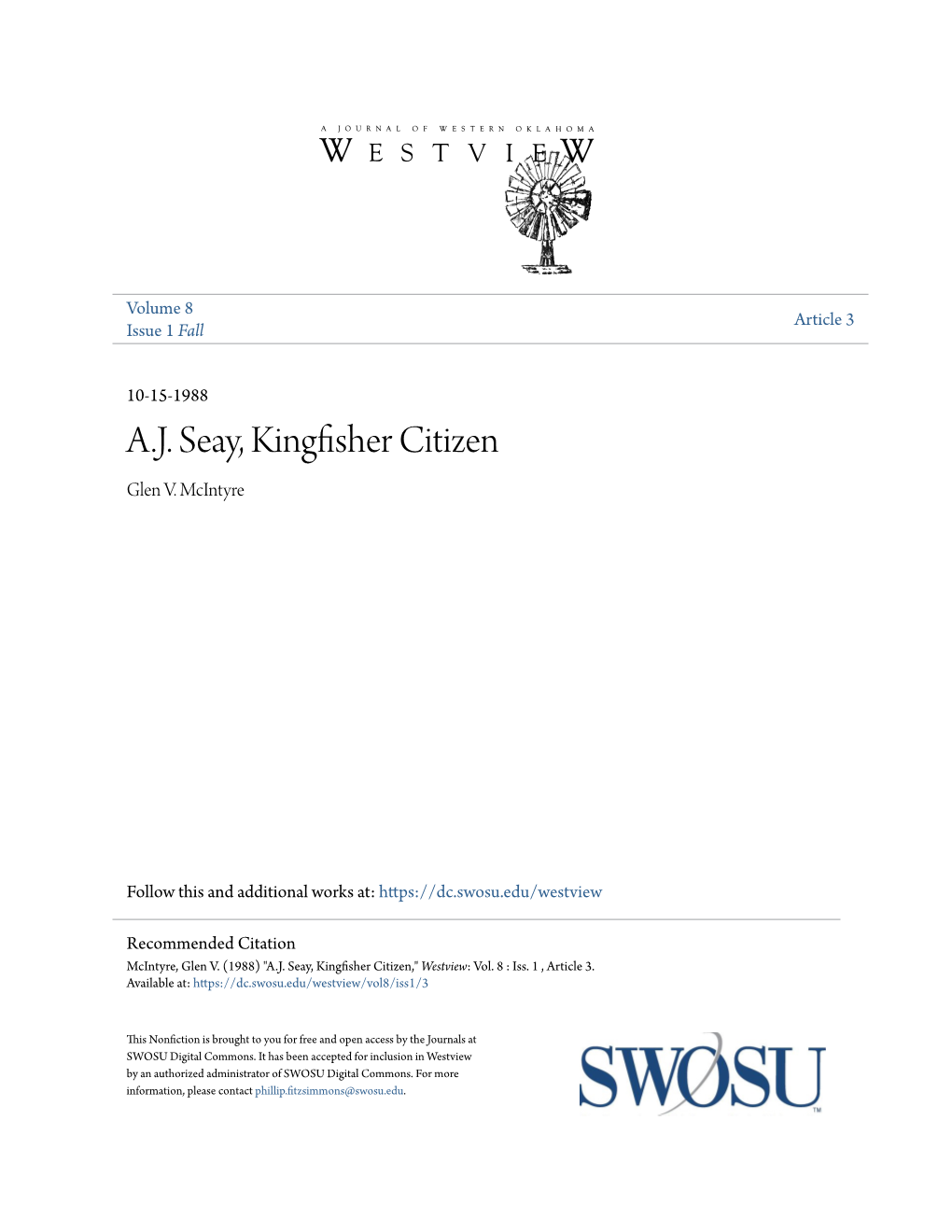 A.J. Seay, Kingfisher Citizen Glen V