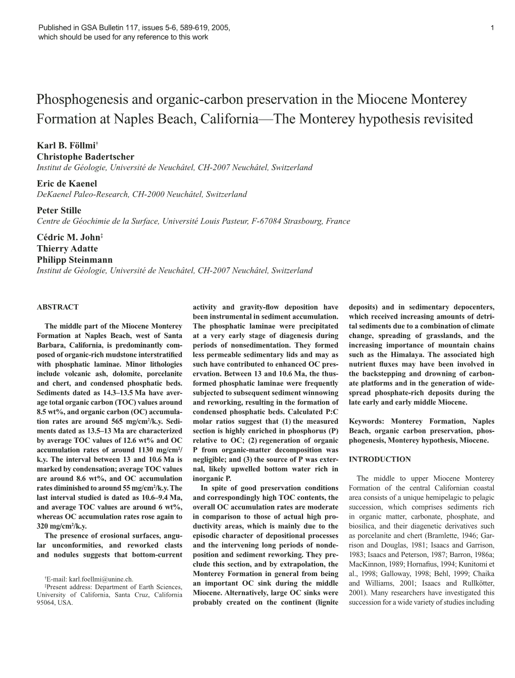 Phosphogenesis and Organic-Carbon Preservation in the Miocene Monterey Formation at Naples Beach, California—The Monterey Hypothesis Revisited