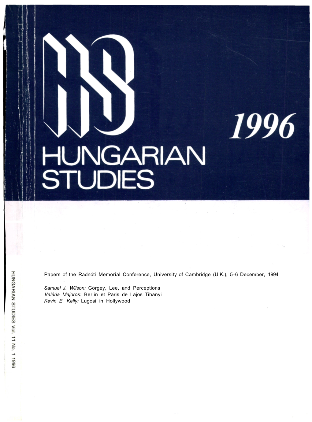 HUNGARIAN STUDIES 11. No. 1. Nemzetközi Magyar Filológiai
