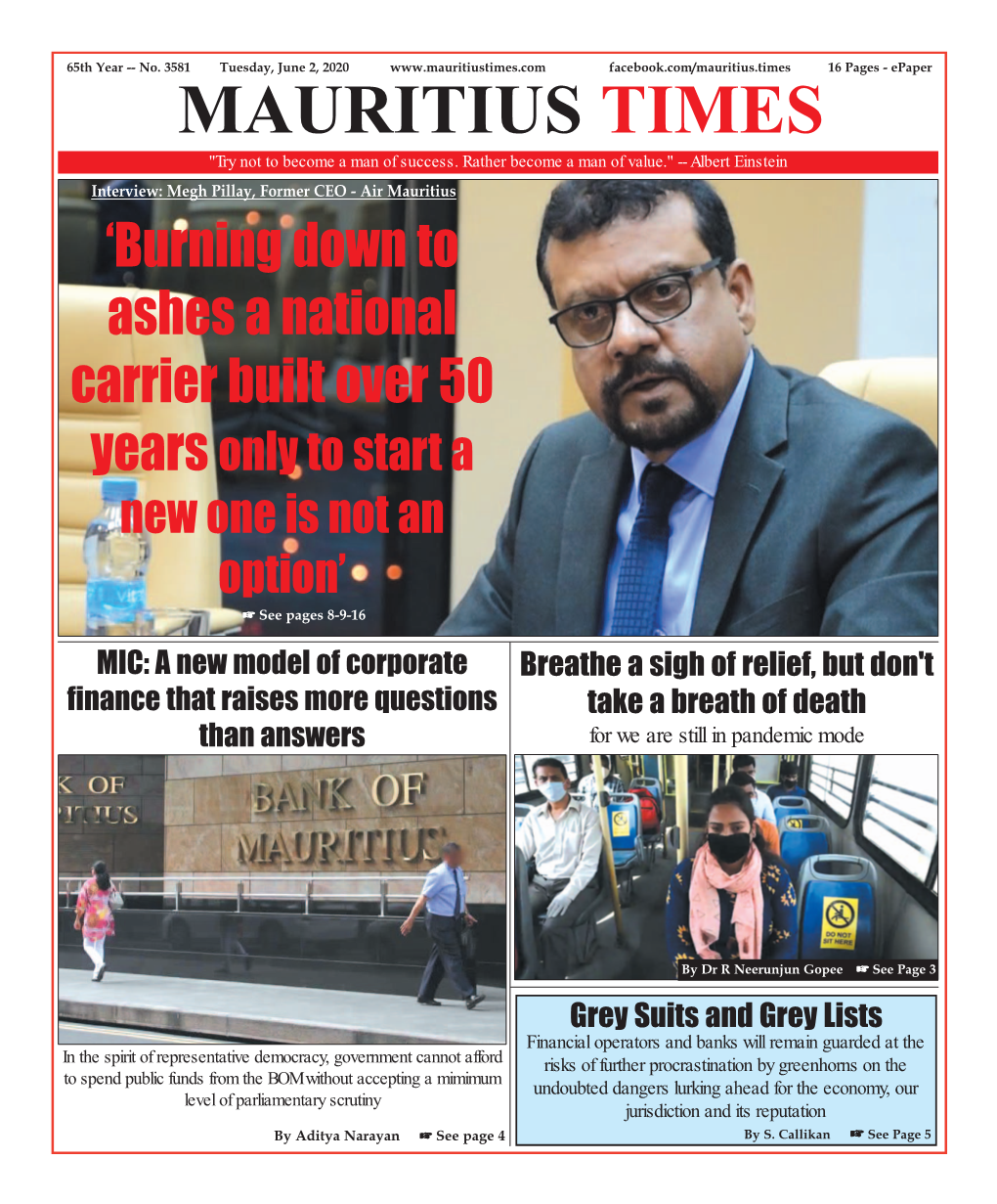 MAURITIUS TIMES "Try Not to Become a Man of Success