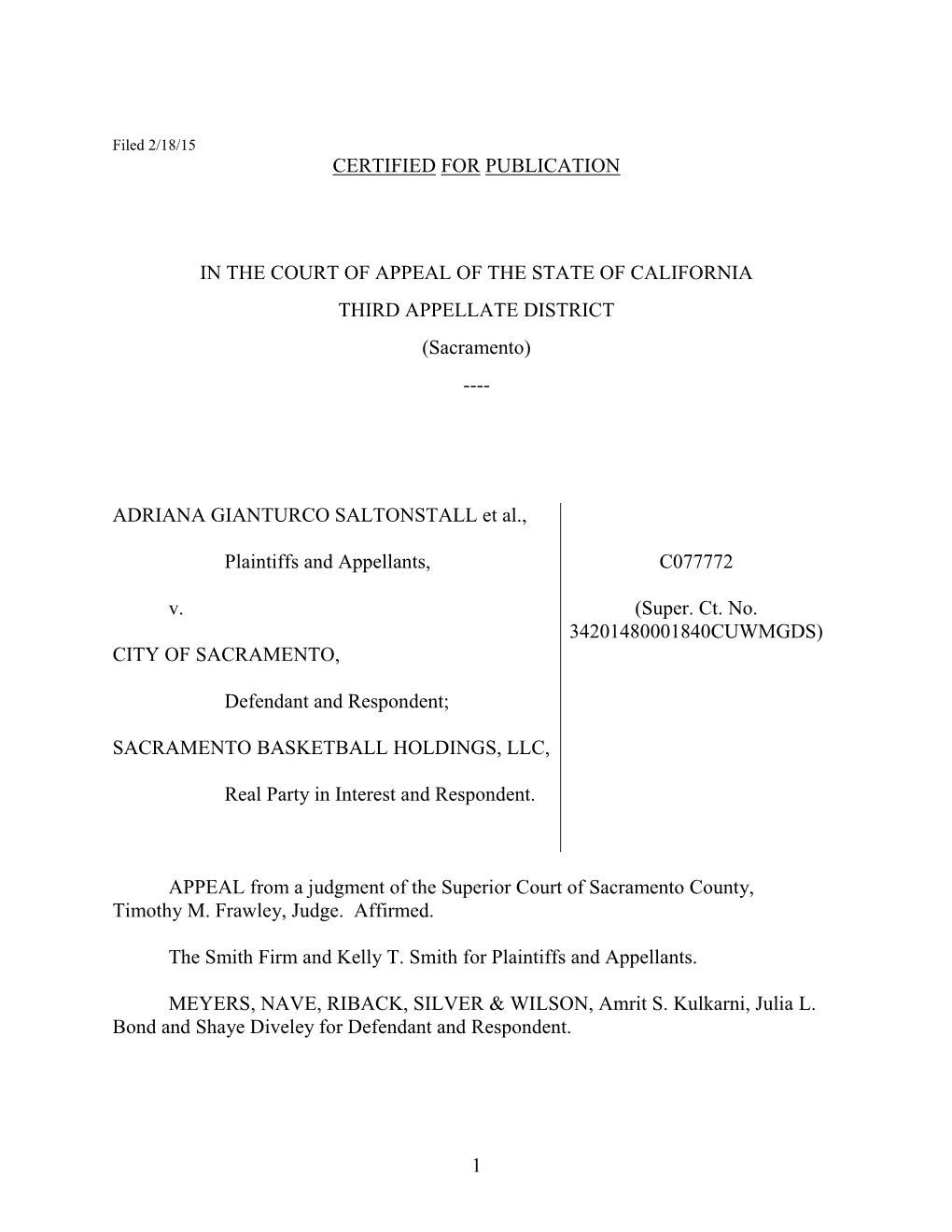 Saltonstall V. City of Sacramento