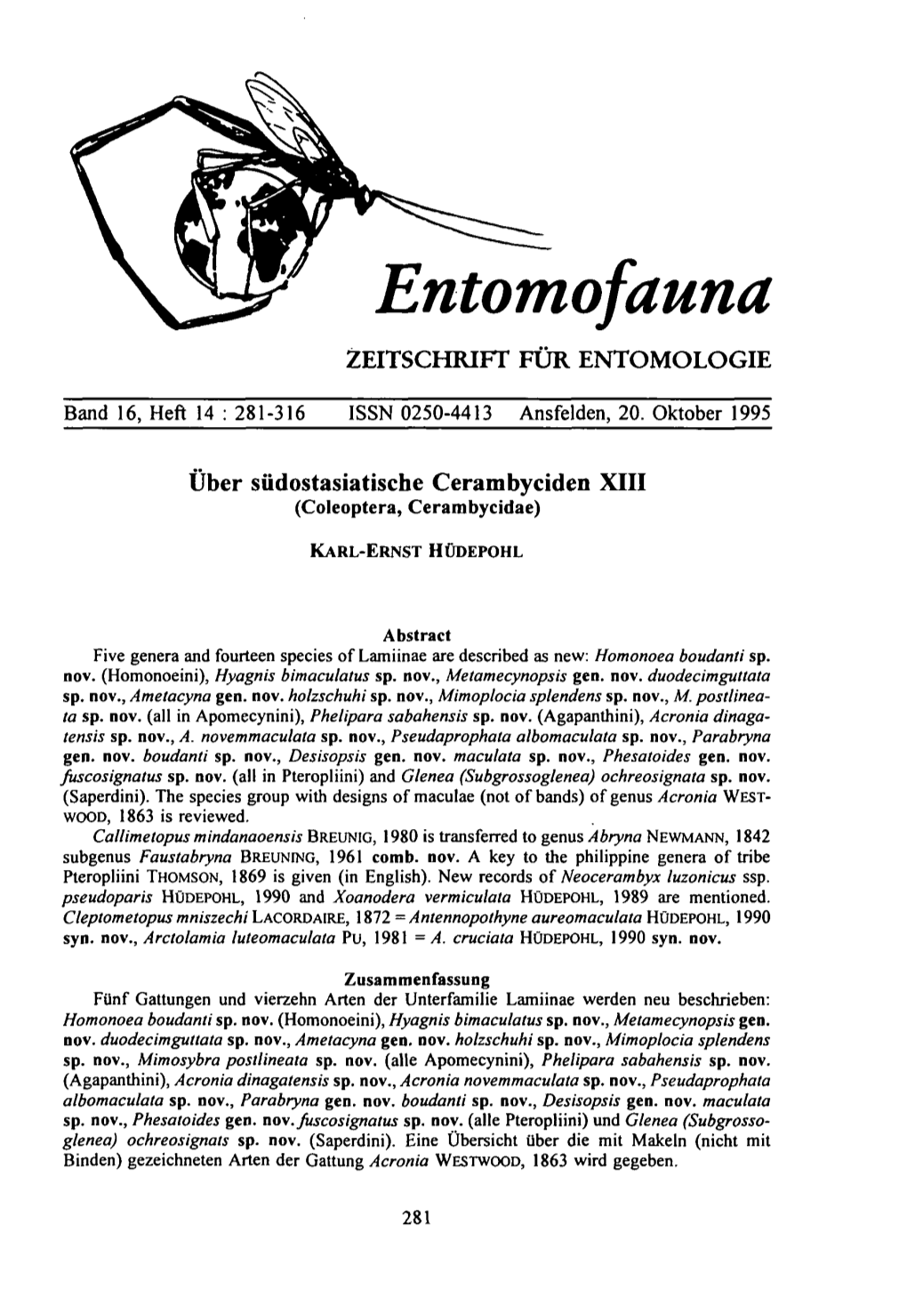 Über Südostasiatische Cerambyciden XIII (Coleoptera, Cerambycidae)