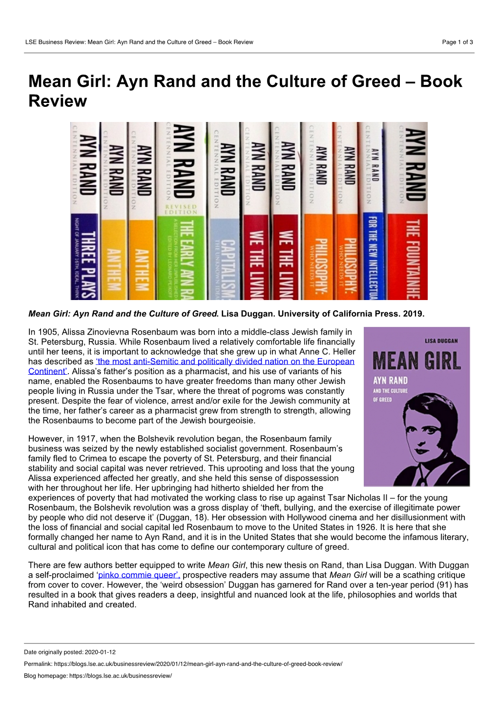 Ayn Rand and the Culture of Greed – Book Review Page 1 of 3