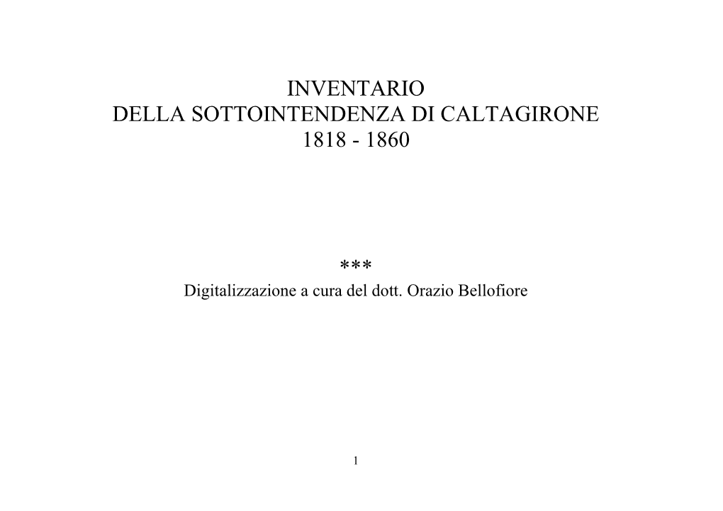 Inventario Della Sottointendenza Di Caltagirone 1818 - 1860