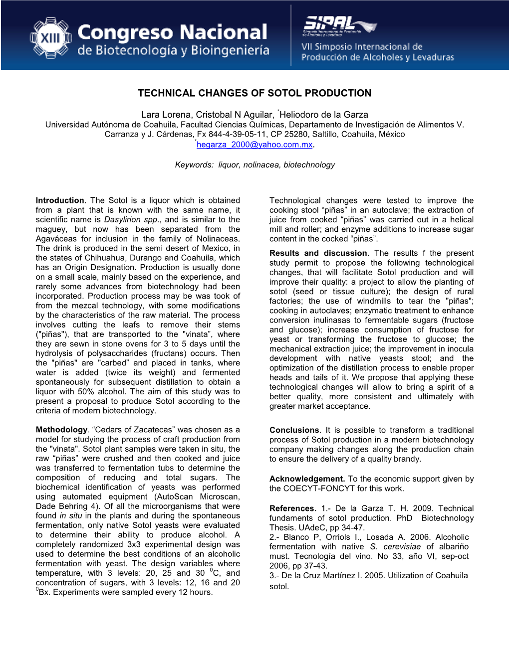 Technical Changes of Sotol Production