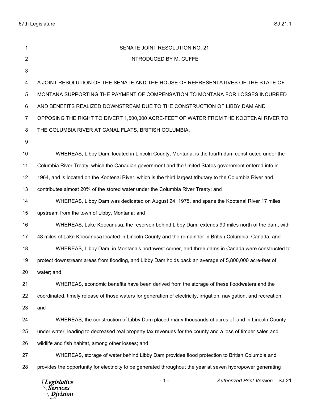 Sj 21 Senate Joint Resolution No. 21