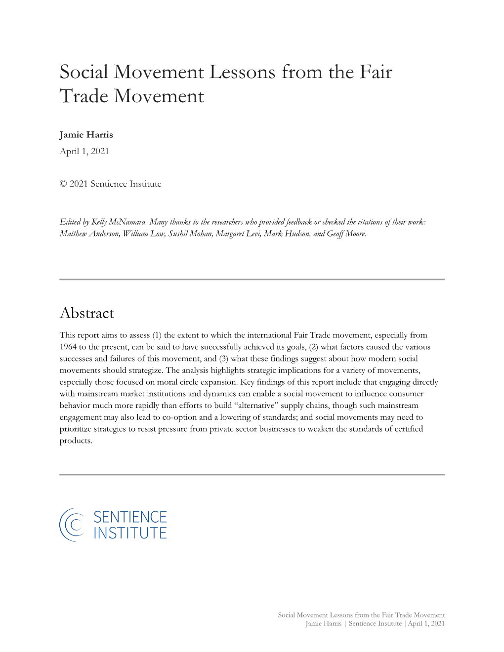 Social Movement Lessons from the Fair Trade Movement