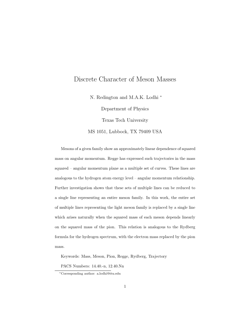 Discrete Character of Meson Masses