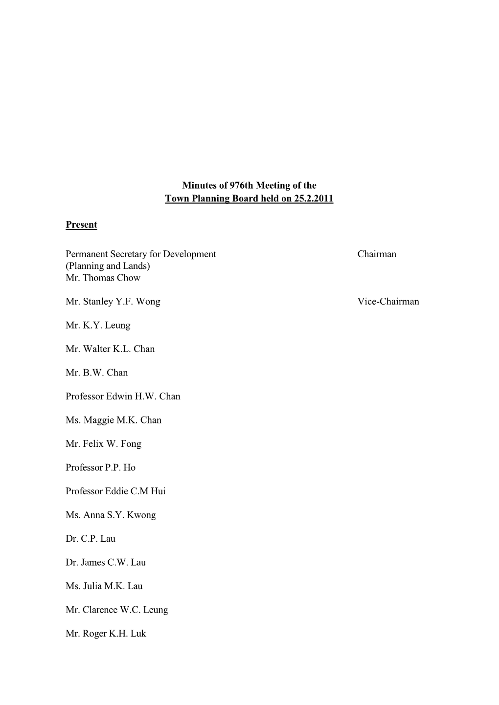 Minutes of 976Th Meeting of the Town Planning Board Held on 25.2.2011