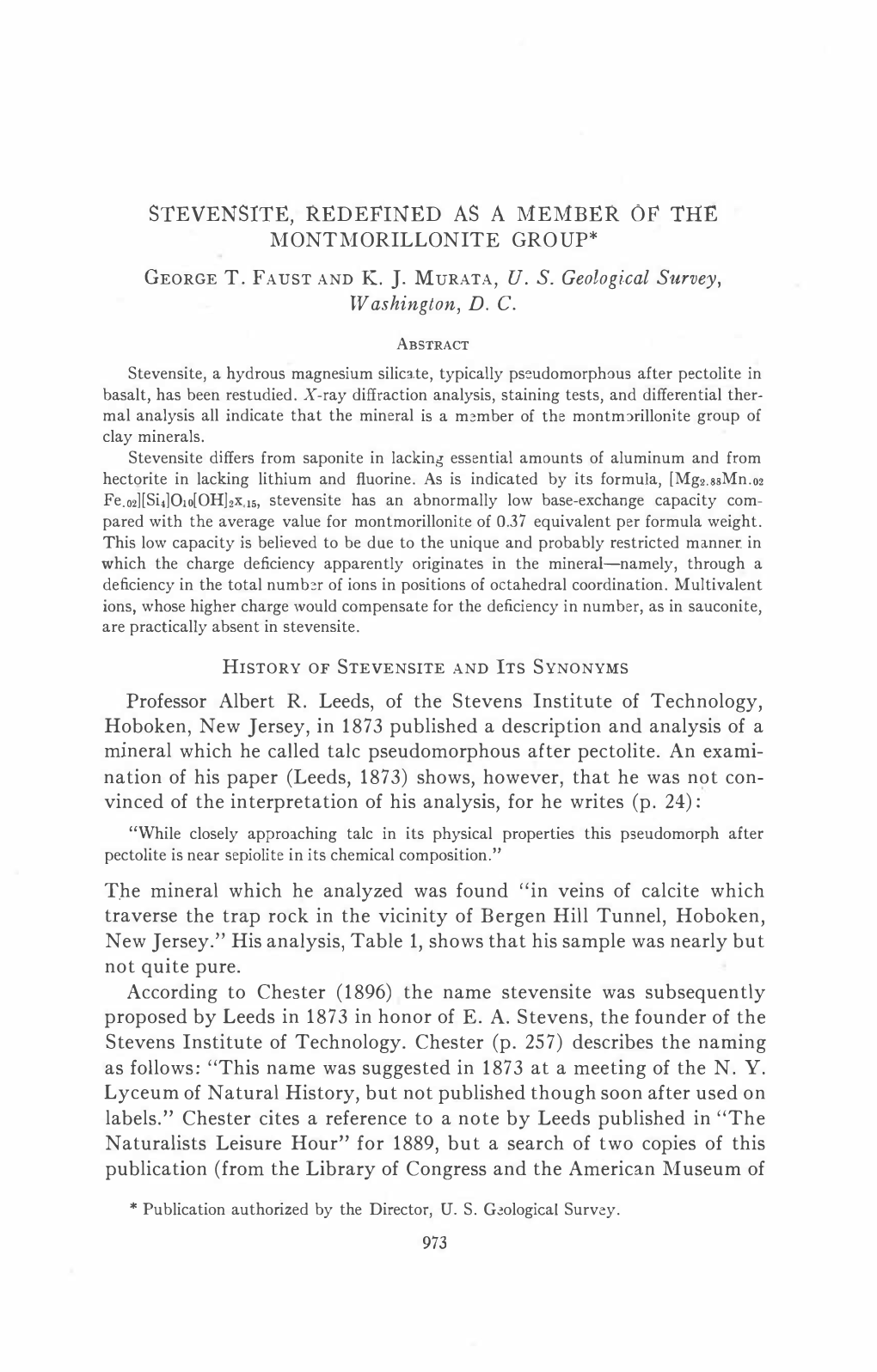 MONTMORILLONITE GROUP* Professor Albert R. Leeds, of The