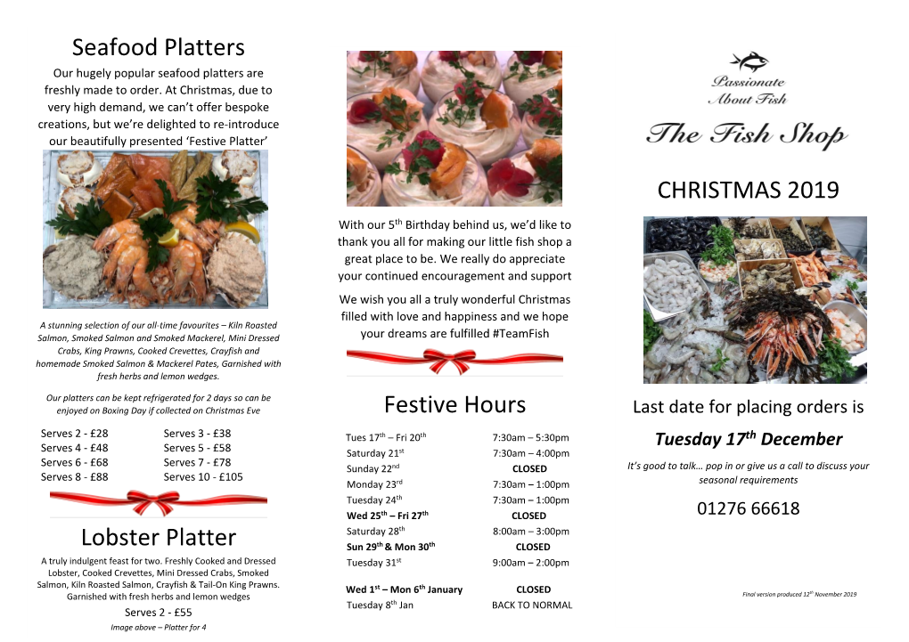 Seafood Platters Lobster Platter Festive Hours CHRISTMAS 2019