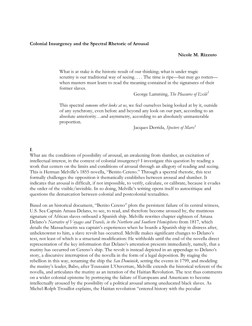 Colonial Insurgency and the Spectral Rhetoric of Arousal Nicole M
