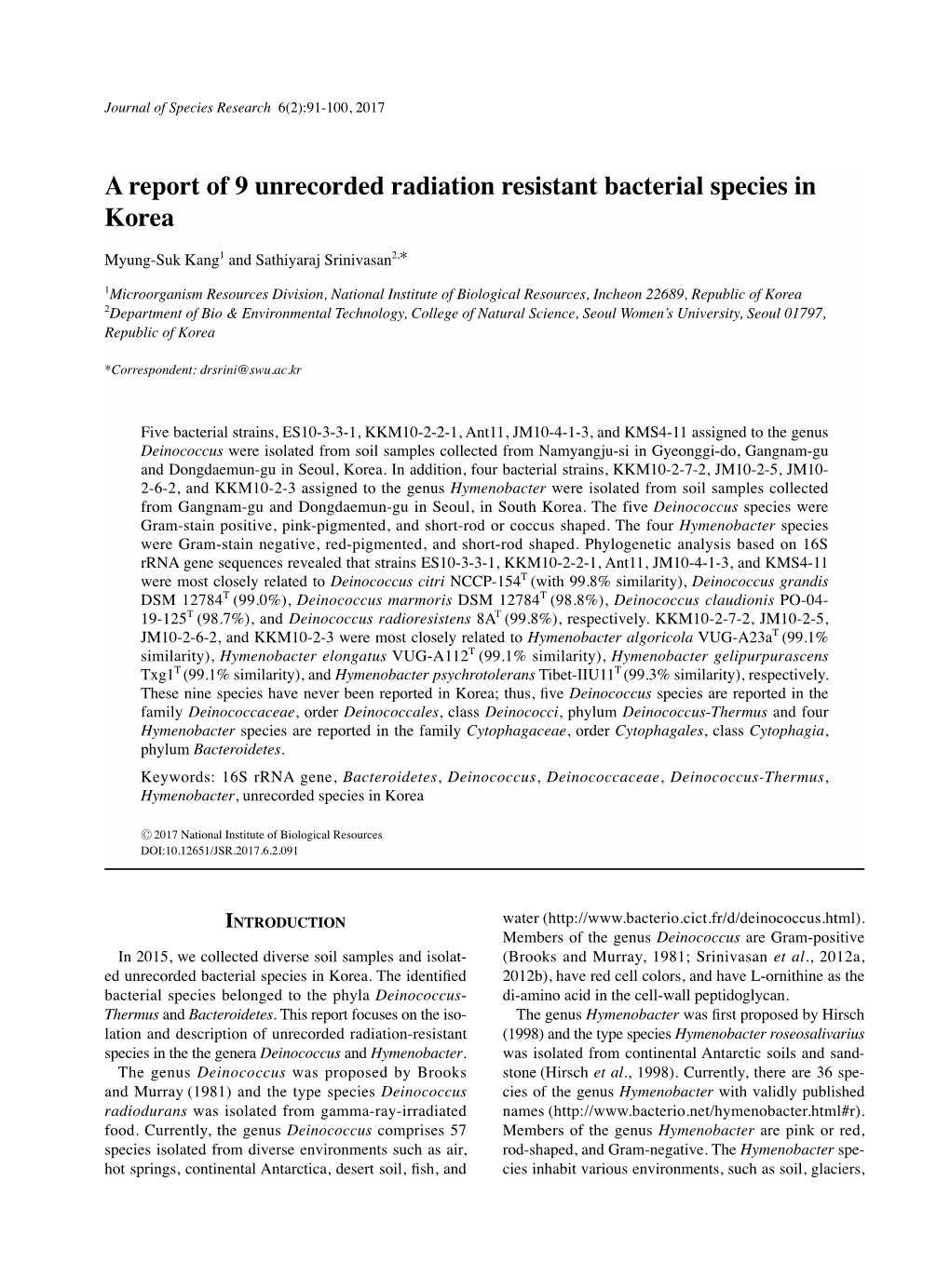 A Report of 9 Unrecorded Radiation Resistant Bacterial Species in Korea