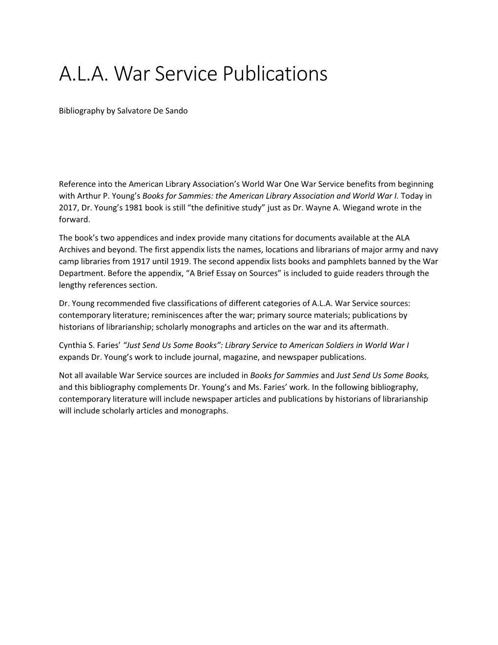A.L.A. War Service Publications