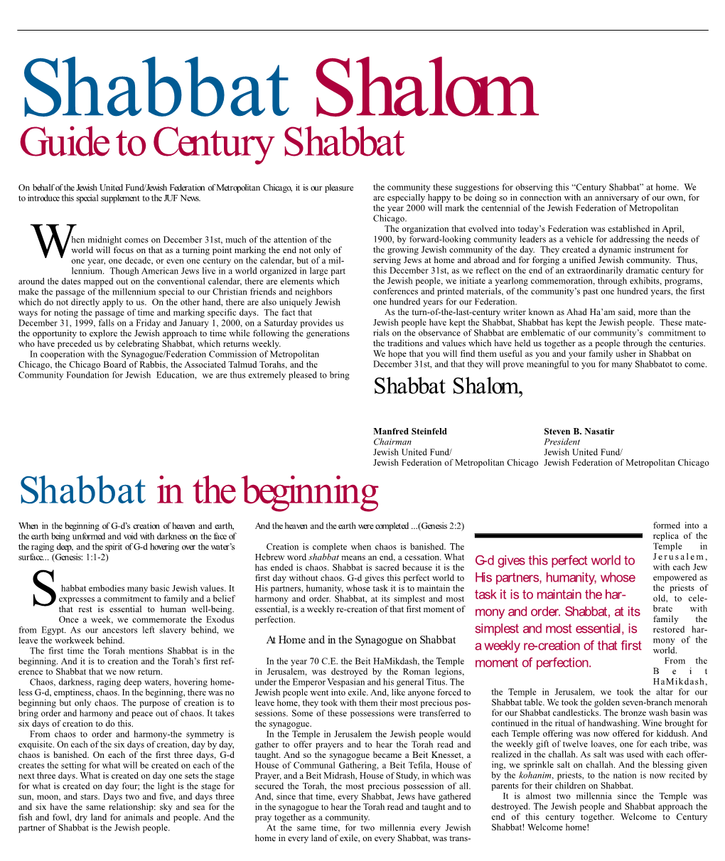 Guide to Century Shabbat