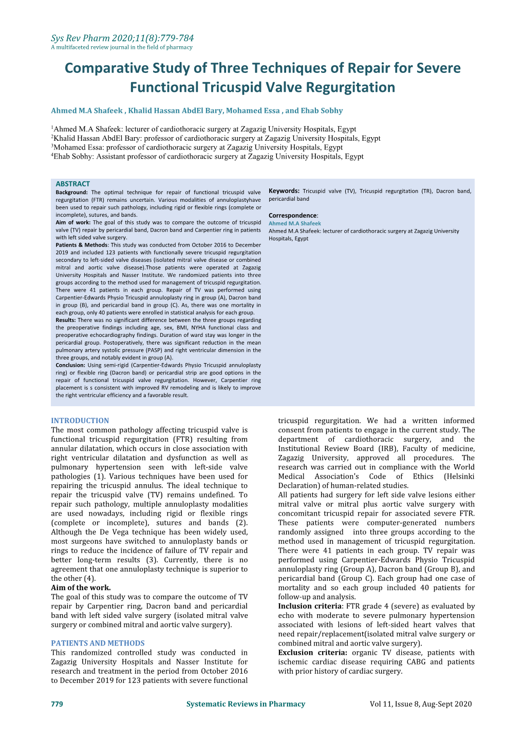 Comparative Study of Three Techniques of Repair for Severe Functional Tricuspid Valve Regurgitation