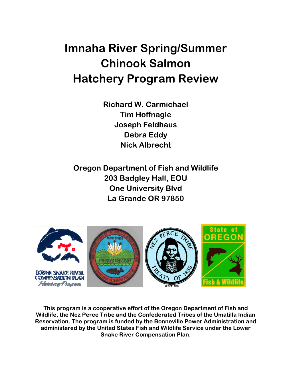 Imnaha River Spring/Summer Chinook Salmon Hatchery Program Review