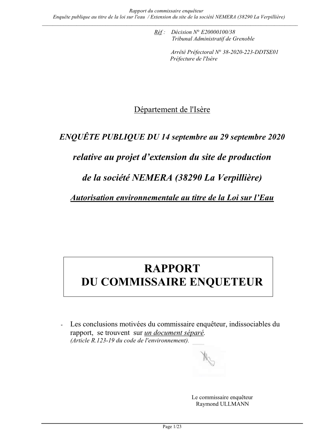 Rapport Du Commissaire Enqueteur
