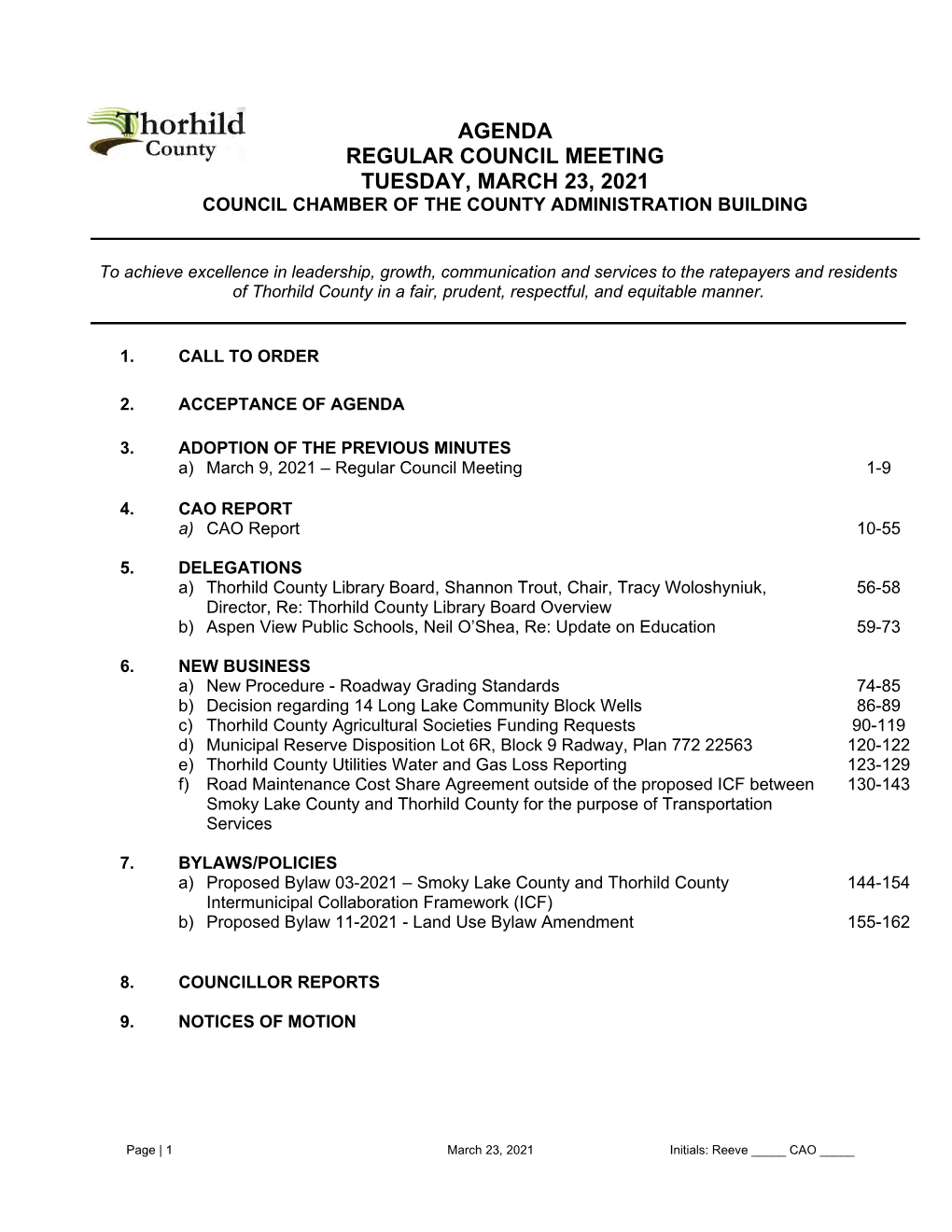 Agenda Regular Council Meeting Tuesday, March 23, 2021 Council Chamber of the County Administration Building
