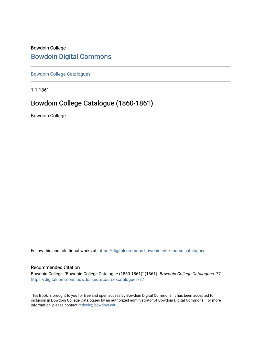 Bowdoin College Catalogues