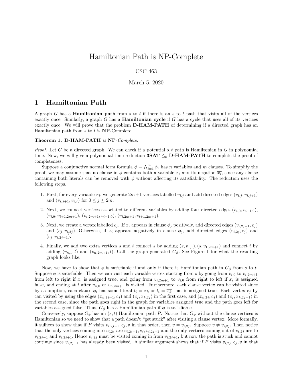 Hamiltonian Path Is NP-Complete