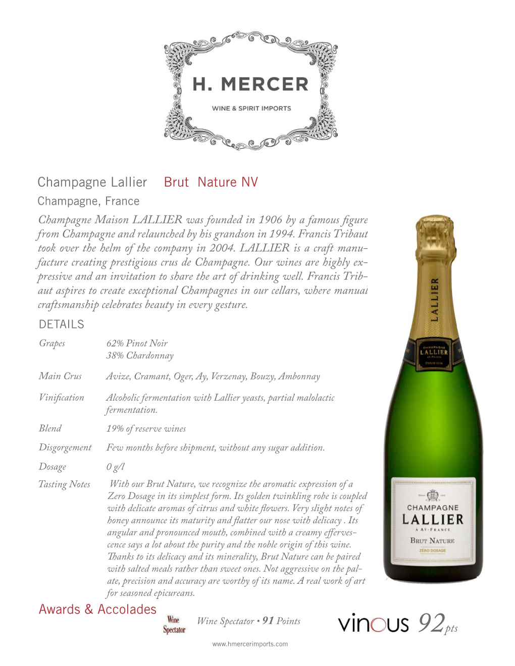 Champagne Lallier Brut Nature NV Awards & Accolades