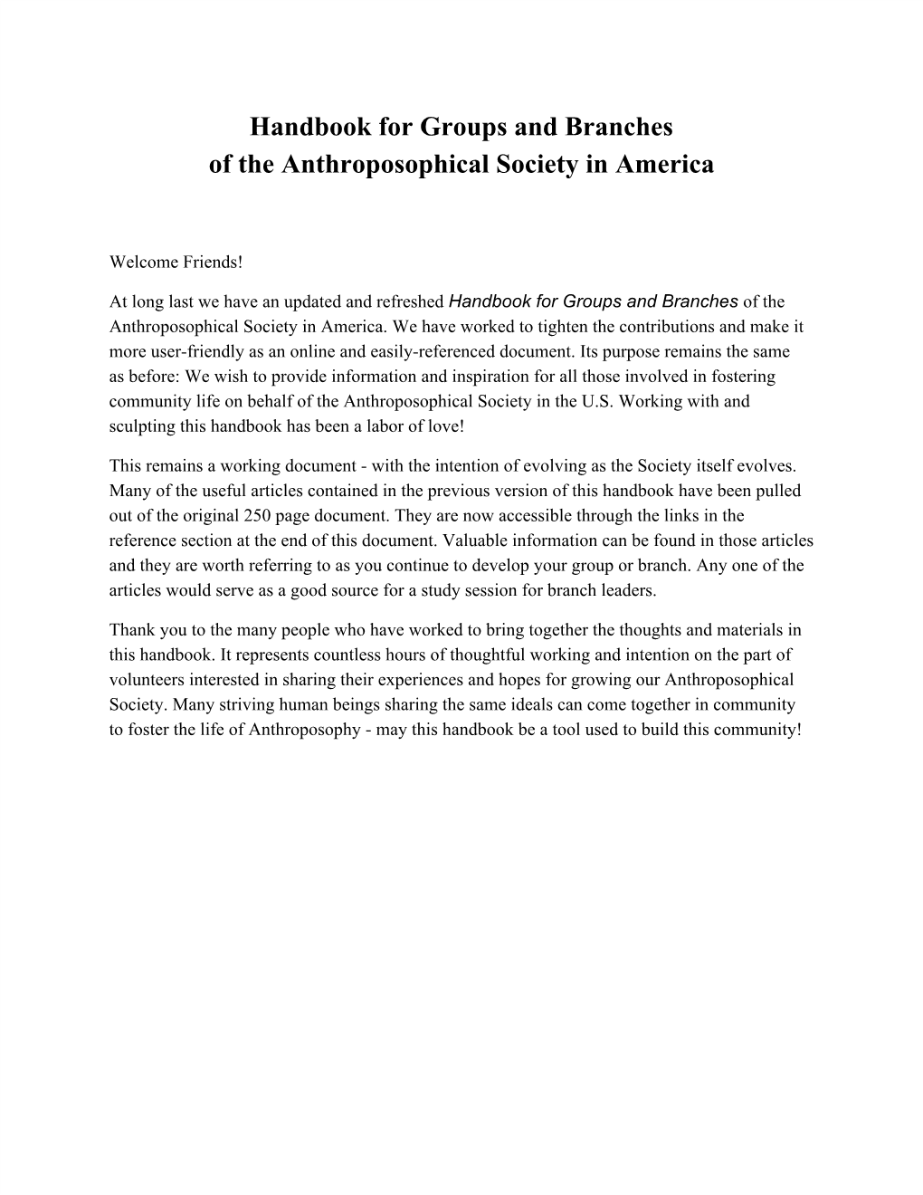 Handbook for Groups and Branches of the Anthroposophical Society in America