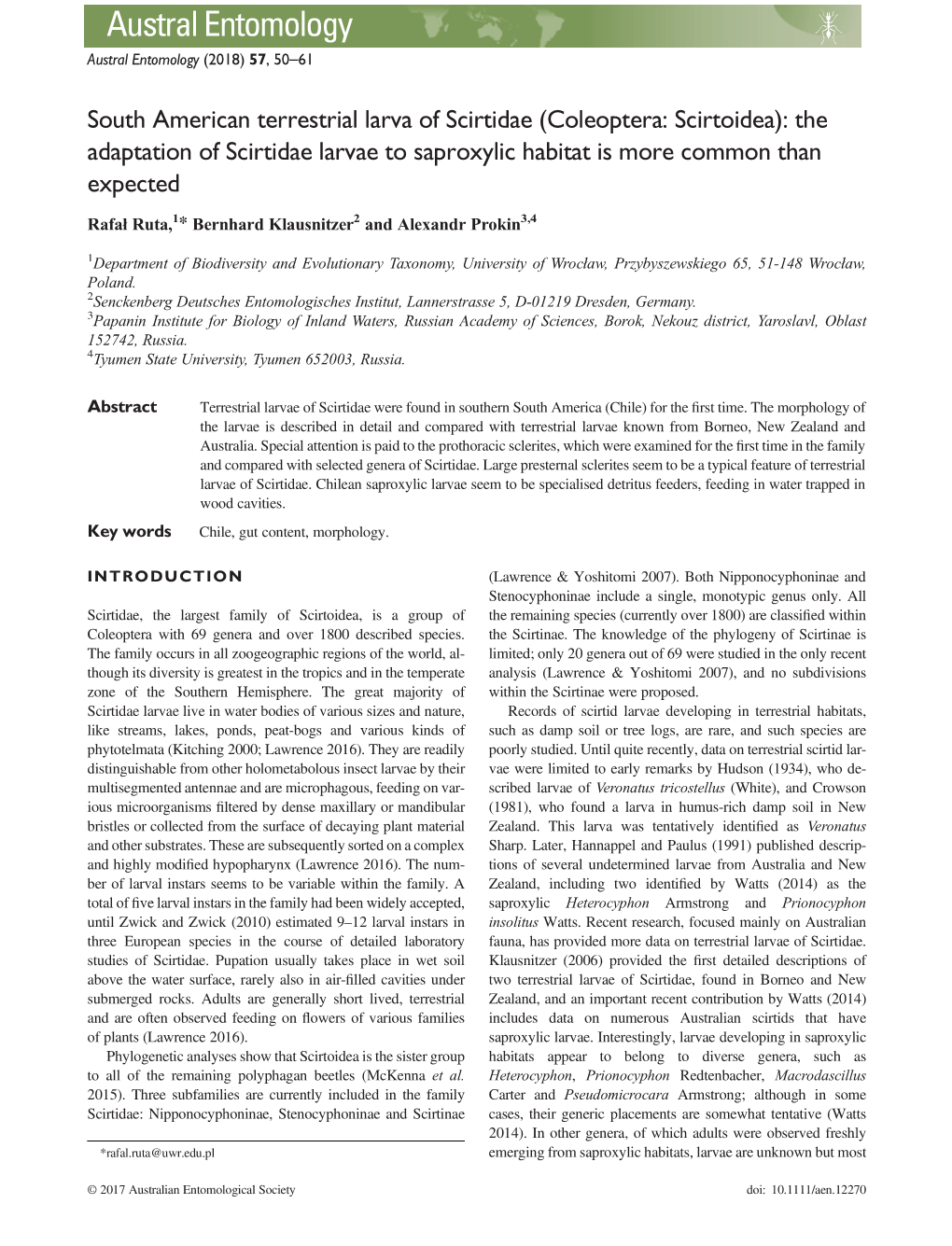 South American Terrestrial Larva of Scirtidae (Coleoptera: Scirtoidea): the Adaptation of Scirtidae Larvae to Saproxylic Habitat Is More Common Than Expected