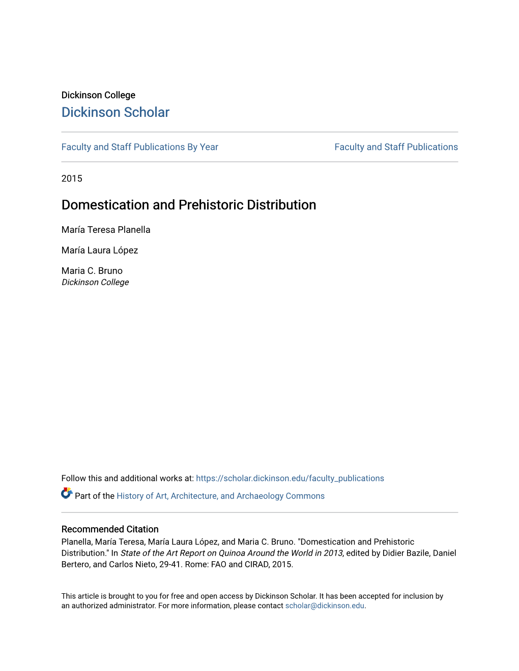 Domestication and Prehistoric Distribution