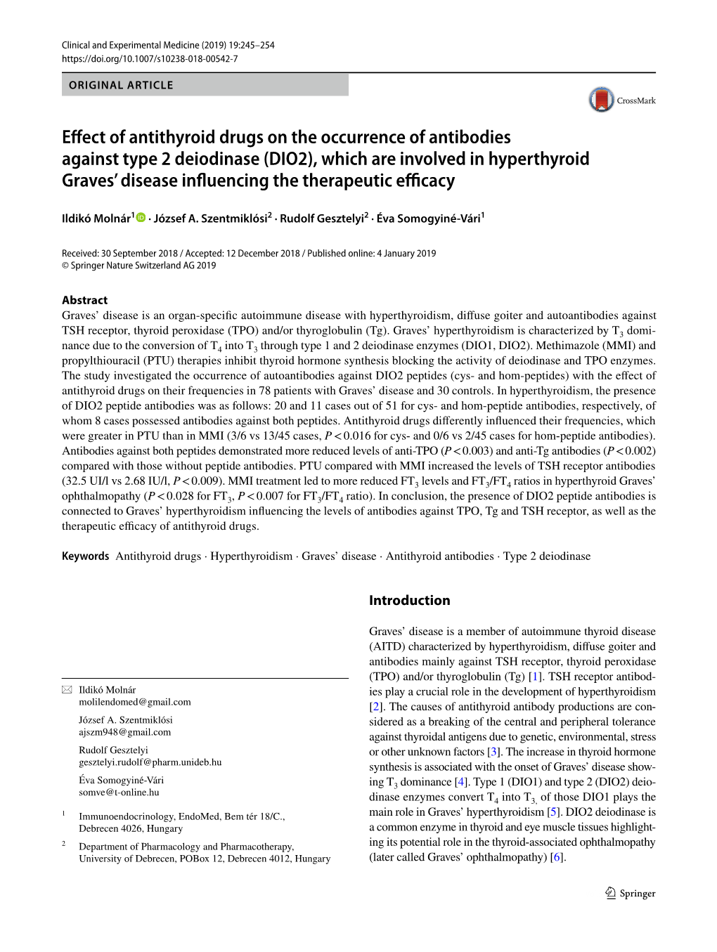 Effect of Antithyroid Drugs on the Occurrence of Antibodies Against Type 2 Deiodinase (DIO2), Which Are Involved in Hyperthyroid