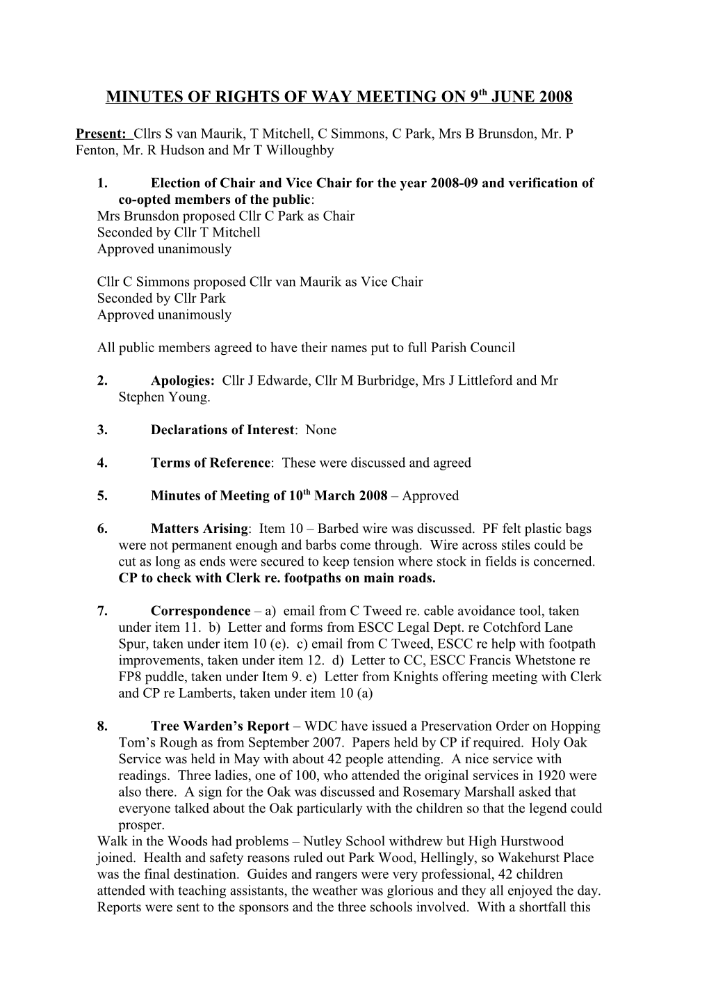 MINUTES of RIGHTS of WAY MEETING on 9Th JUNE 2008