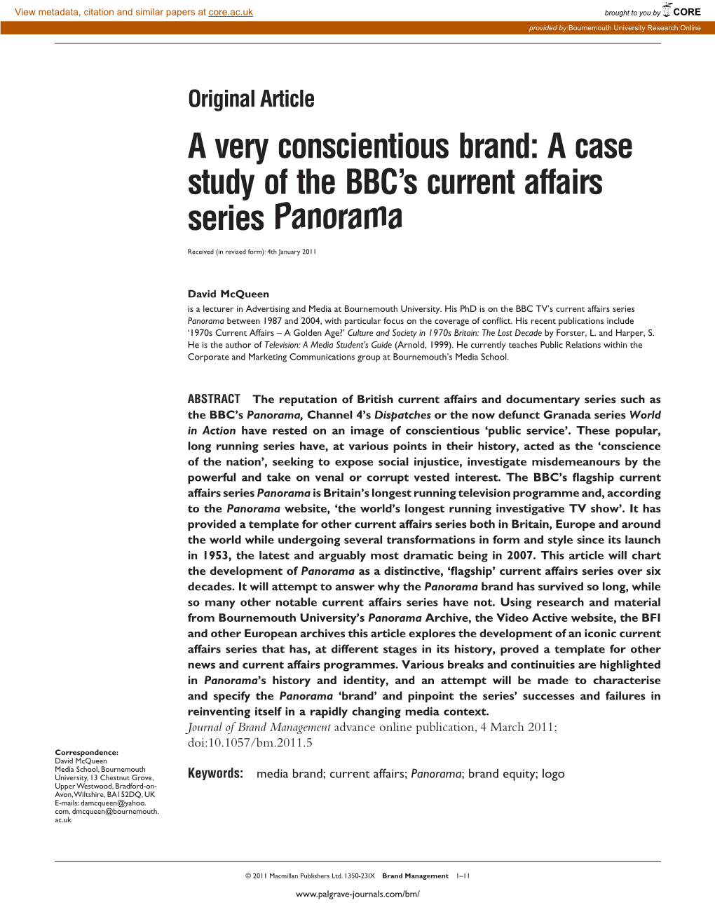 A Case Study of the BBC's Current Affairs Series Panorama