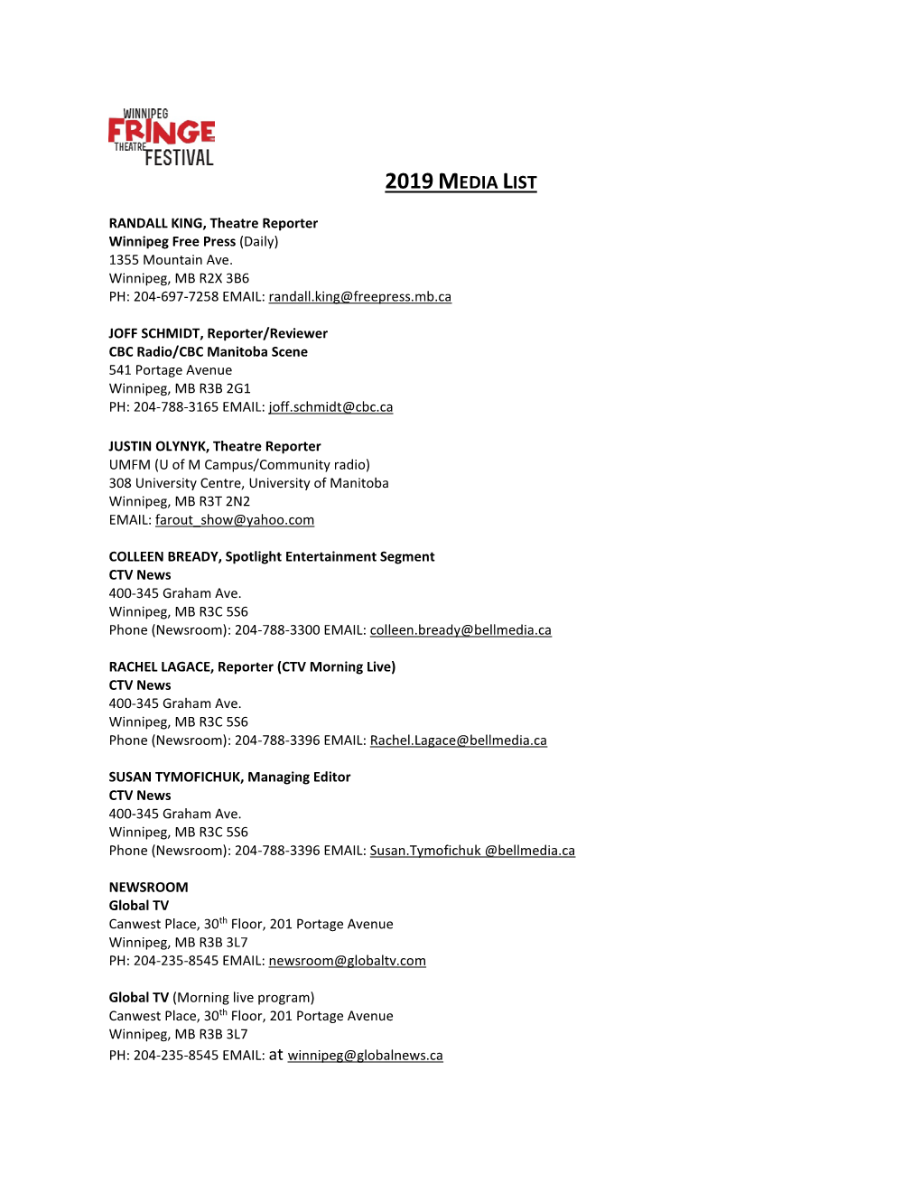 2019 Media List