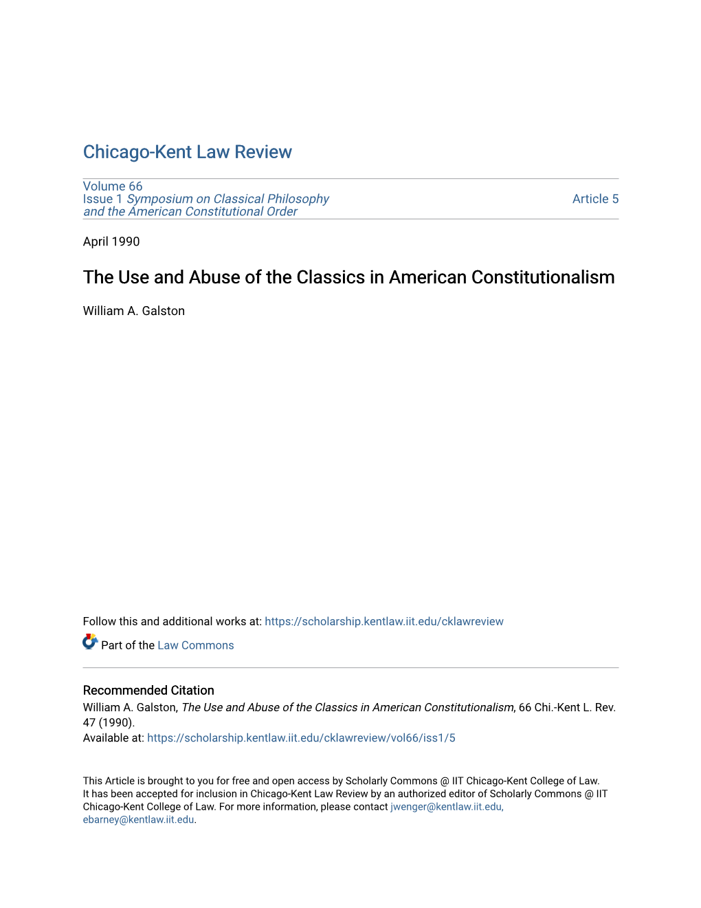 The Use and Abuse of the Classics in American Constitutionalism
