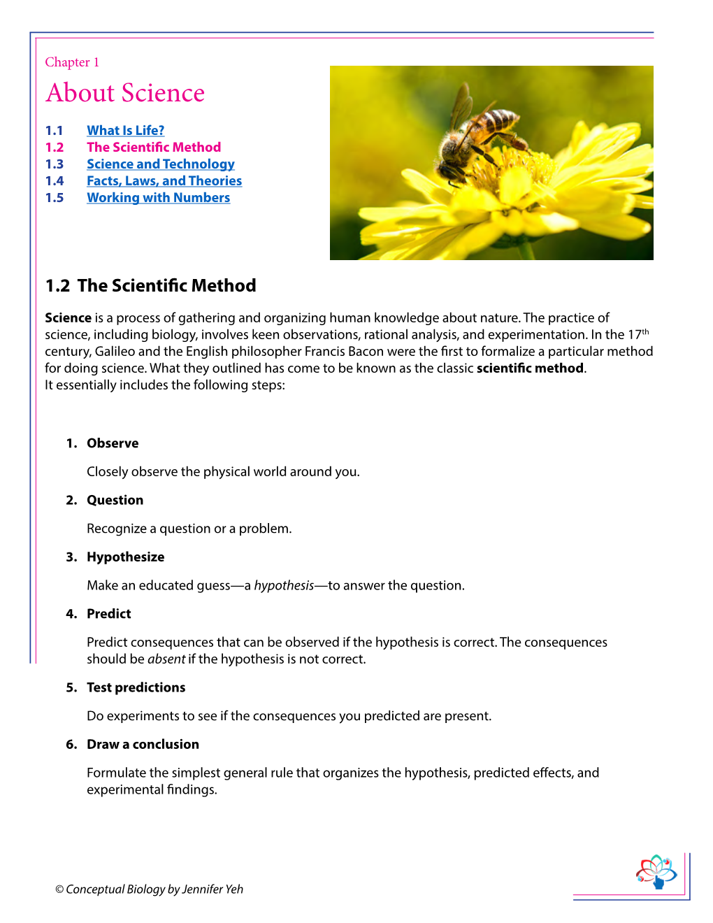 Scientific Method 1.3 Science and Technology 1.4 Facts, Laws, and Theories 1.5 Working with Numbers