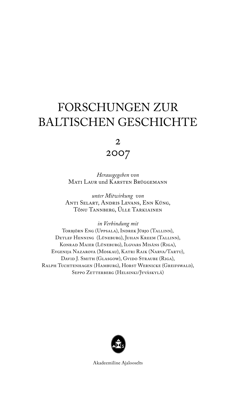 Forschungen Zur Baltischen Geschichte 2 2007