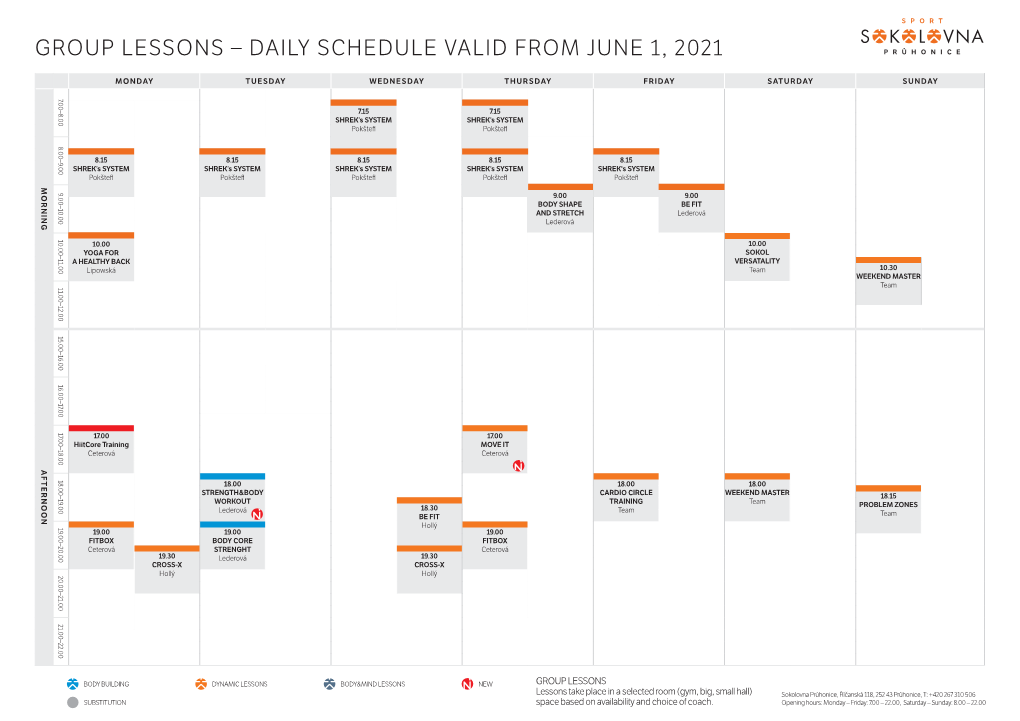 Group Lessons – Daily Schedule Valid from June 1, 2021